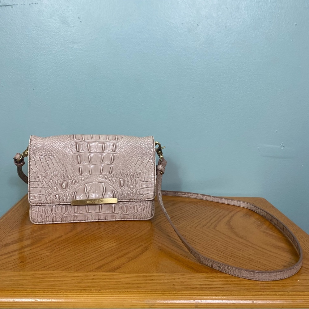 Brahmin Crossbody Cream Gray Flap Purse Bag